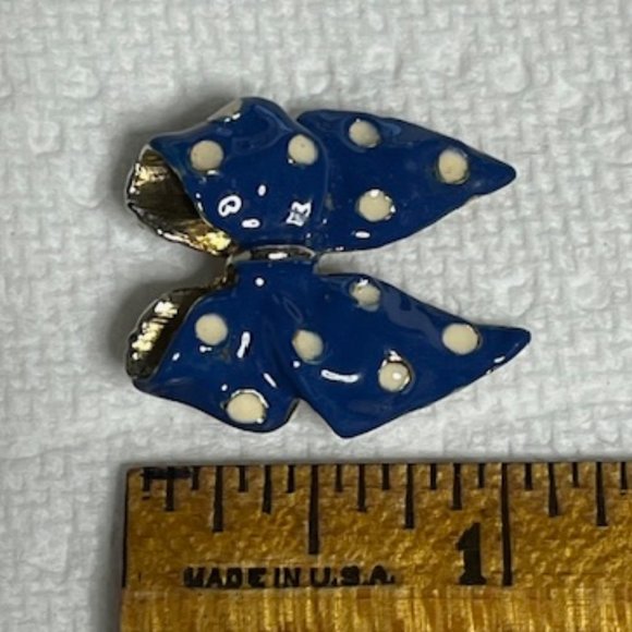 VTG 1" Blue White Polka Dot Bow Enamel Hat Pin Brooch Scarf Pin Petite - Picture 4 of 9